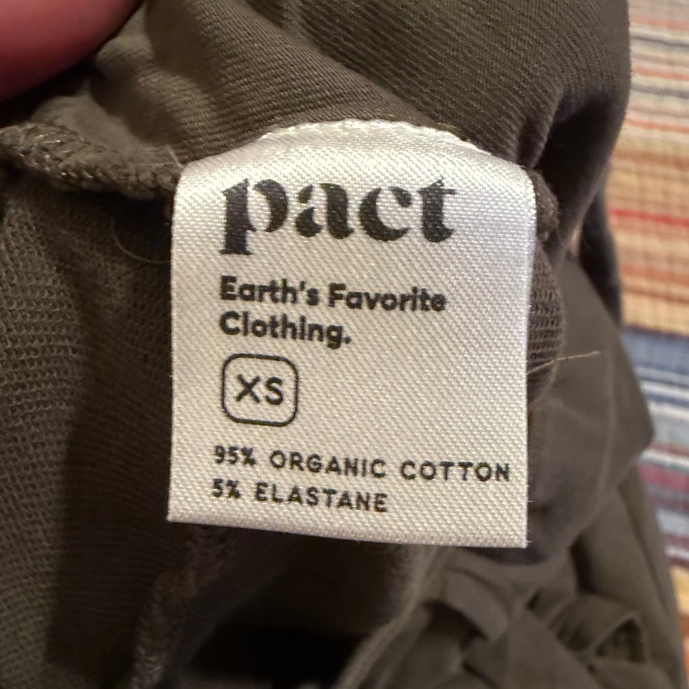 Pact Organic Cotton Ruched Joggers Olive Green XS Drawstring Lounge Pants